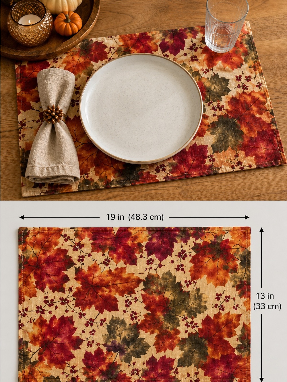 Set of 6 Fall Leaf Placemats 13x19 Thanksgiving Autumn Table Decor